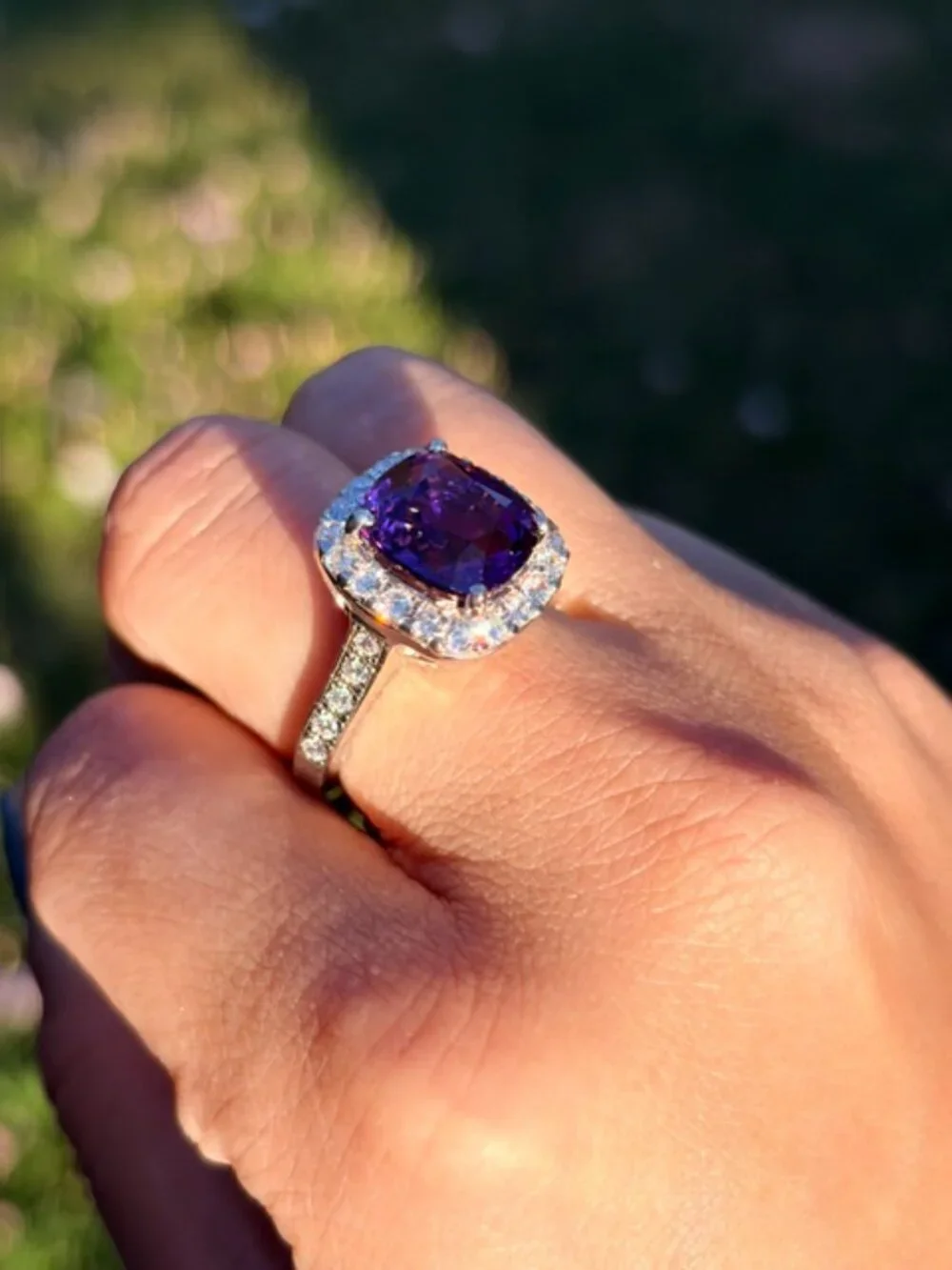 Purple Natural Gemstone Statement Ring Adjustable